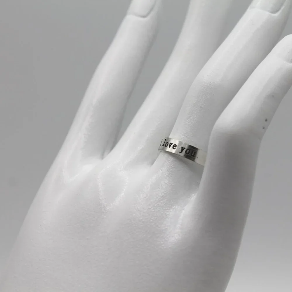 Jewelry ring band I Love You romantic adjustable silver tone simple minimalist - Picture 4 of 7